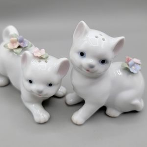 White Porcelain Kittens Salt and Pepper Shakers